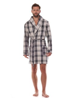 Szlafrok męski krótki w kratę L&L BJ 2470, wygodny do... 2