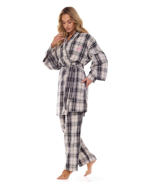 Szlafrok damski cienki w kratę L&L Roxy 2474, lekki i wygodny