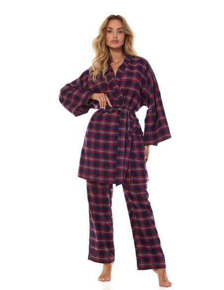 Szlafrok damski cienki w kratę L&L Roxy 2474, lekki i wygodny