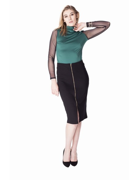 Czarna ołówkowa spódnica rita ze złotym suwakiem Lookat