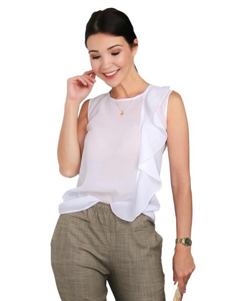 Elegancka blouse women's with flounce white navy blue Lookat