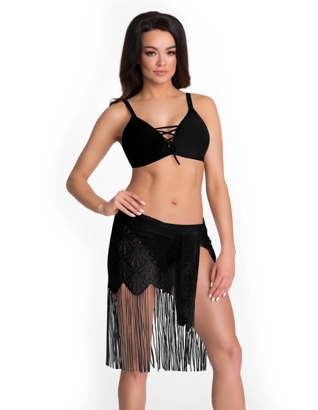 Beach scarf pareo with fringes black 212/03
