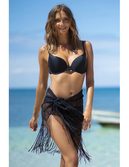 Chusta pareo na plażę z frędzlami czarna 212/03