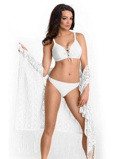 Narzutka plażowa biała z frędzlami 213/01
