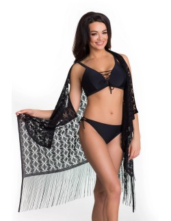 Narzutka plażowa czarna z frędzlami 213/03
