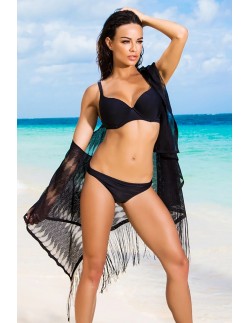 Narzutka plażowa czarna z frędzlami 213/03 2