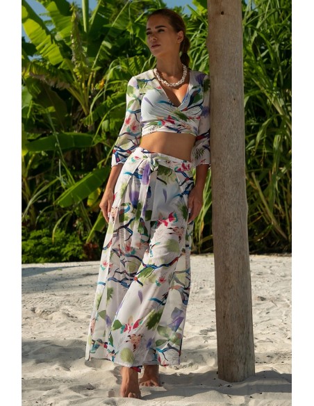 2-partial set plażowy with szerokimi spodniami and wiązanym topem with szyfonu Primo