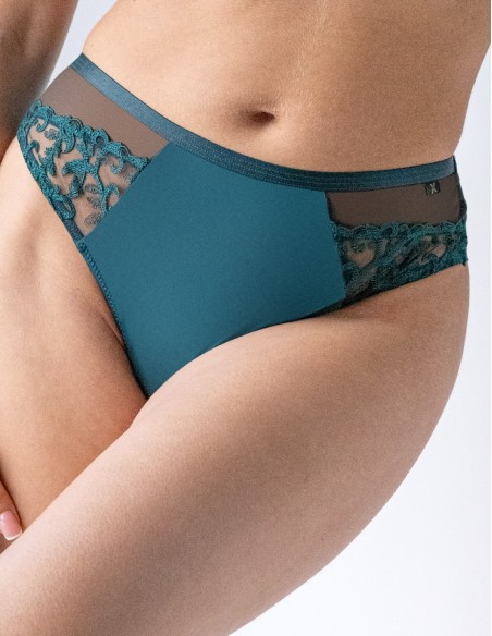 Majtki brazyliany Krisline Palazzo, zielone koronkowe wstawki