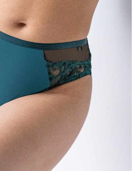 Majtki brazyliany Krisline Palazzo, zielone koronkowe wstawki