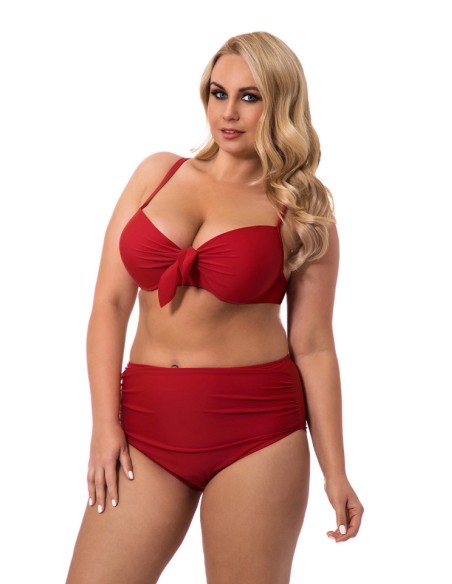 Dwuczęściowy kostium kąpielowy wyszczuplający plus size biustonosz usztywniany i wysokie majtki z marszczeniami Primo