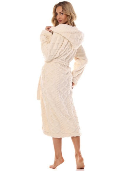 Szlafrok damski z kapturem L&L Geo 2402, długi i ciepły