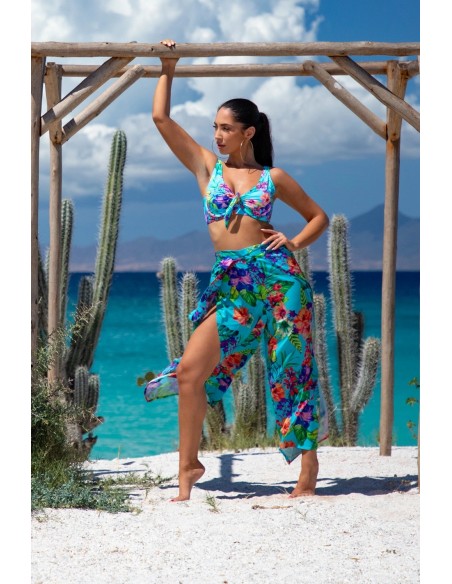 Plażowe spodnie z szyfonu z rozporkami kolekcja mix & match Primo