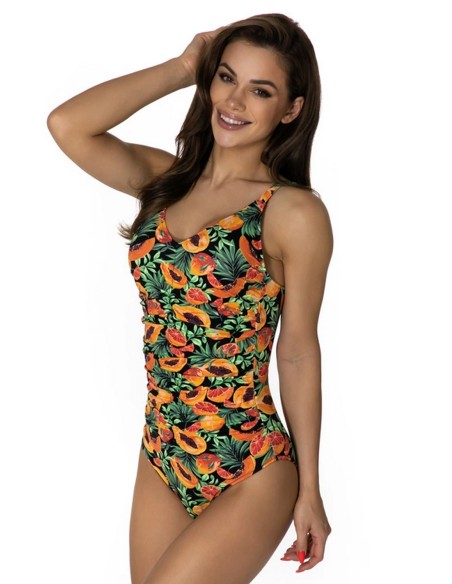 Jednoczęściowy kostium kąpielowy modelujący z marszczeniami w modne wzory Primo