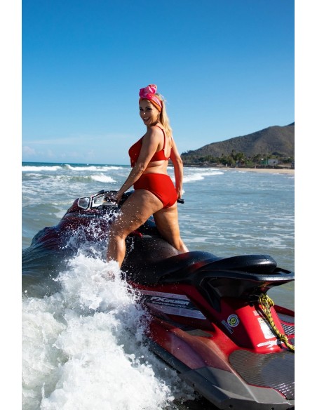 Dwuczęściowy kostium kąpielowy modelujący wyszczuplający plus size biustonosz usztywniany i wysokie majtki z marszczeniami Primo