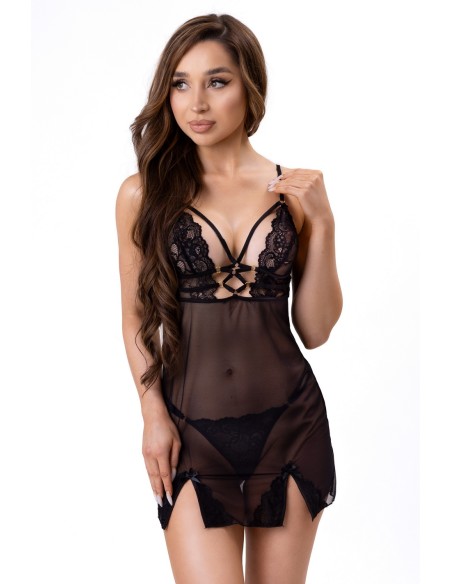 Pilar czarna seksowana koszulka z tiulu z dodatkiem koronki Livco Corsetti