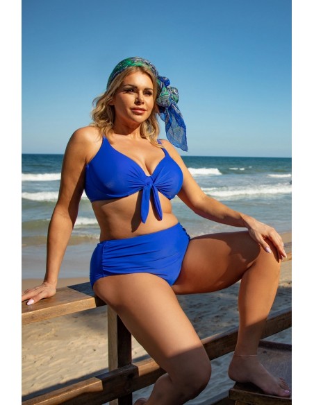 Dwuczęściowy kostium kąpielowy modelujący wyszczuplający plus size biustonosz usztywniany i wysokie majtki z marszczeniami Primo