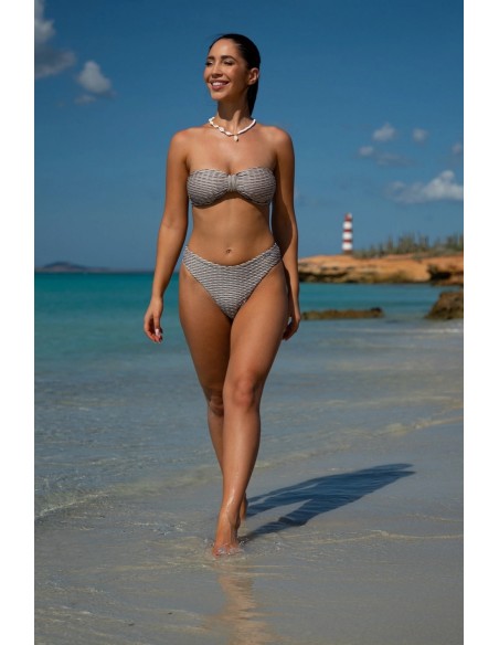 Dwuczęściowy kostium kąpielowy bikini bez ramiączek miękkie miski figi z wysokim stanem Primo