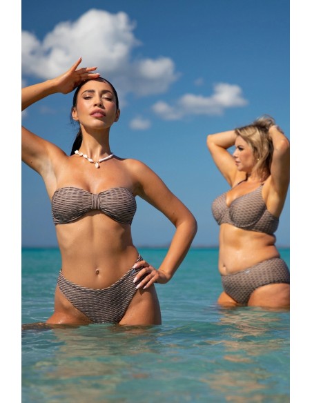 Dwuczęściowy kostium kąpielowy bikini bez ramiączek miękkie miski figi z wysokim stanem Primo