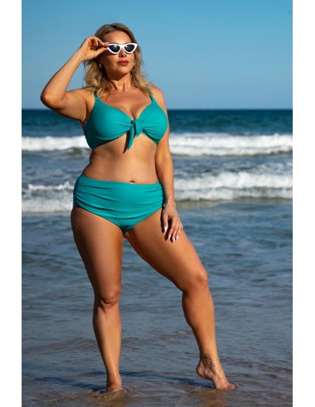 Dwuczęściowy kostium kąpielowy modelujący wyszczuplający plus size biustonosz usztywniany i wysokie majtki z marszczeniami Primo