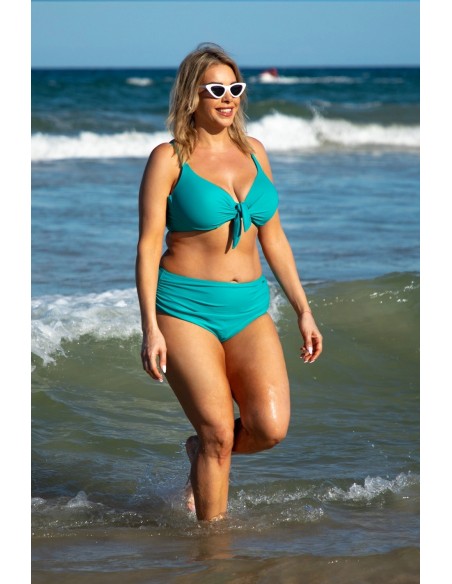 Dwuczęściowy kostium kąpielowy modelujący wyszczuplający plus size biustonosz usztywniany i wysokie majtki z marszczeniami Primo