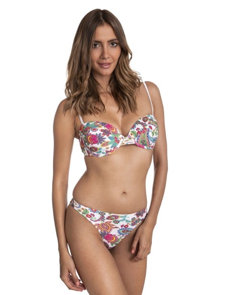 Two-piece swimsuit with flowers padded strapless and panties brazilians Primo