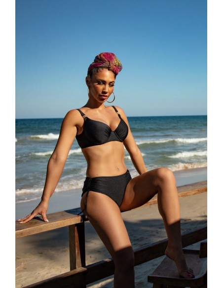 Dwuczęściowy kostium kąpielowy bikini z połyskującego materiału figi z wysokim stanem Primo