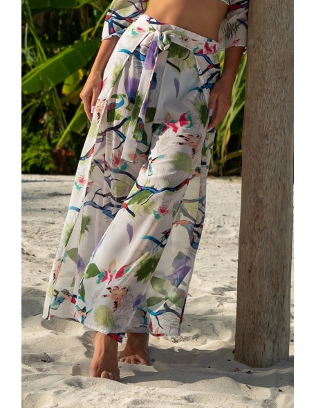 Plażowe spodnie z szyfonu z rozporkami białe Primo