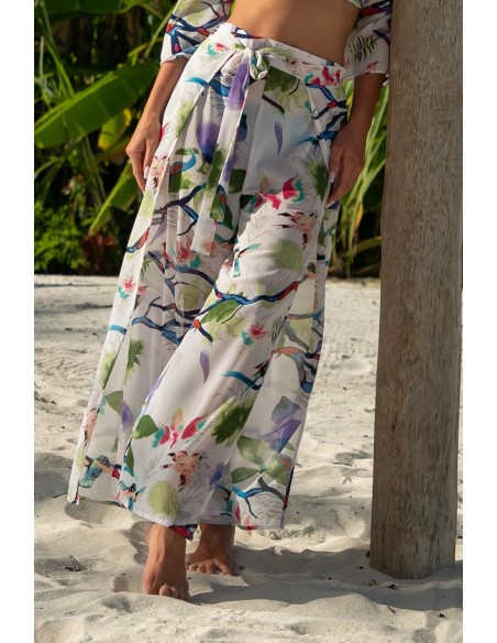 Plażowe spodnie z szyfonu z rozporkami białe Primo