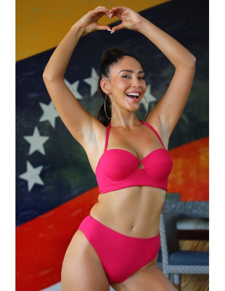 Dwuczęściowy kostium kąpielowy bikini bardotka z odpinanymi ramiączkami i figi z wyższym stanem Primo