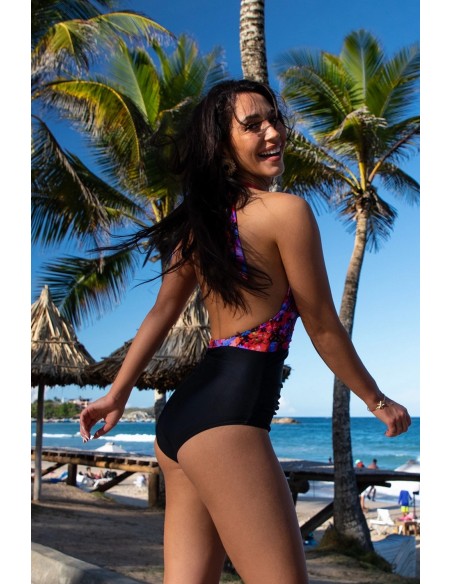 Jednoczęściowy kostium kąpielowy wyszczuplający z głębokim dekoltem wiązany na szyi Primo