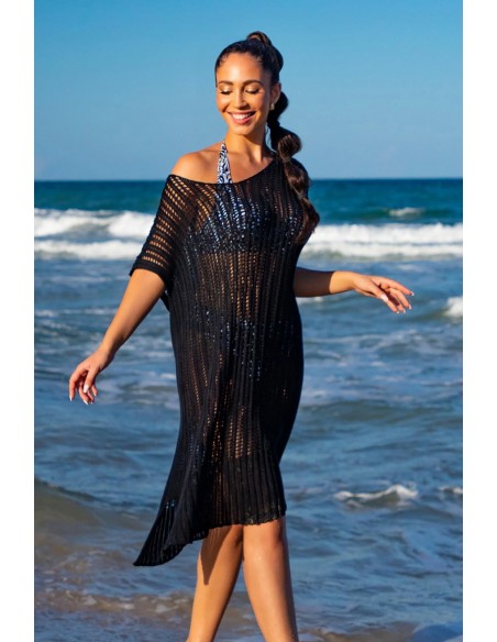 Ażurowa sukienka narzutka w stylu boho x fobya czarna Primo