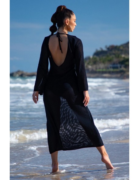 Długa sukienka ażurowa z dekoltem na plecach z...