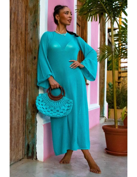 Długa sukienka ażurowa z dekoltem na plecach z...