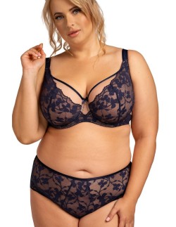 Granatowy miękki stanik z fiszbinami Nessa Ana, koronka
