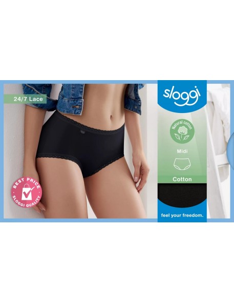 24/7 cotton lace midi black Sloggi