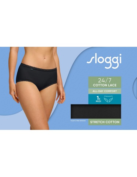 24/7 cotton lace midi black Sloggi