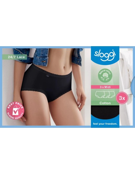 24/7 cotton lace midi c3p black Sloggi