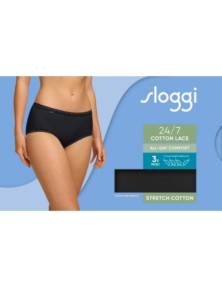 24/7 cotton lace midi c3p black Sloggi