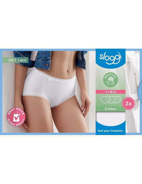 24/7 cotton lace midi c3p white Sloggi