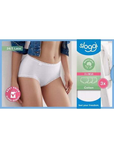 24/7 cotton lace midi c3p white Sloggi