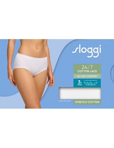 24/7 cotton lace midi c3p white Sloggi