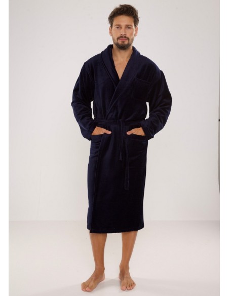 Twin frotte szlafrok męski długi z kołnierzem, De Lafense 803