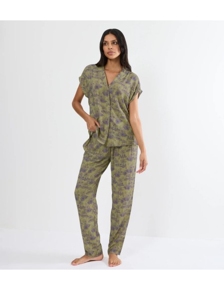 Triumph Piżama damska Boyfriend fit PW X green rozpinana