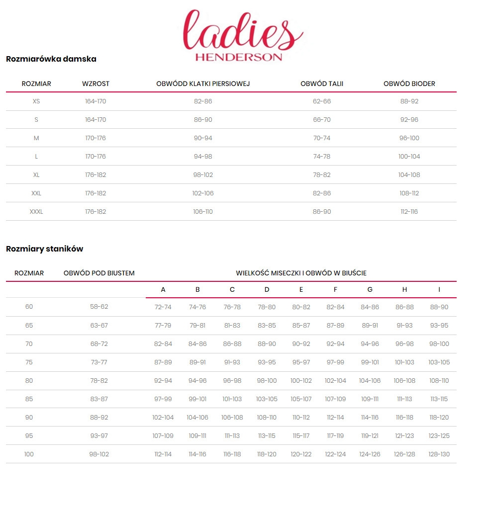 Henderson Ladies size chart