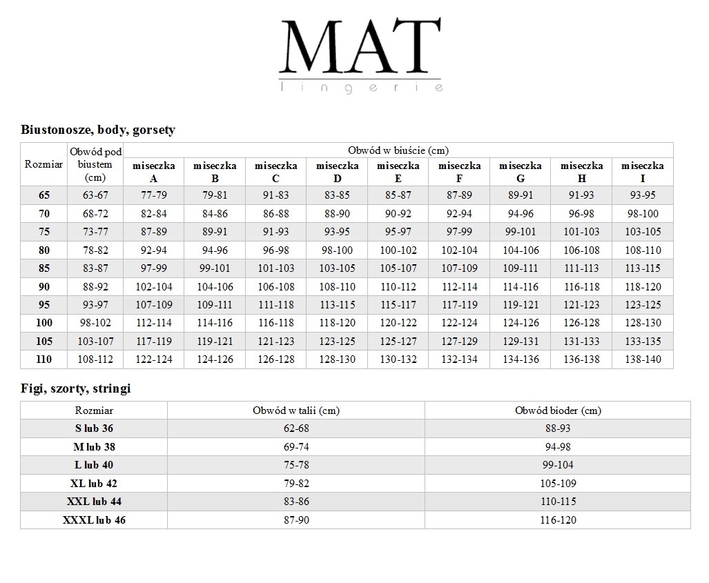 tabela rozmiarów Mat