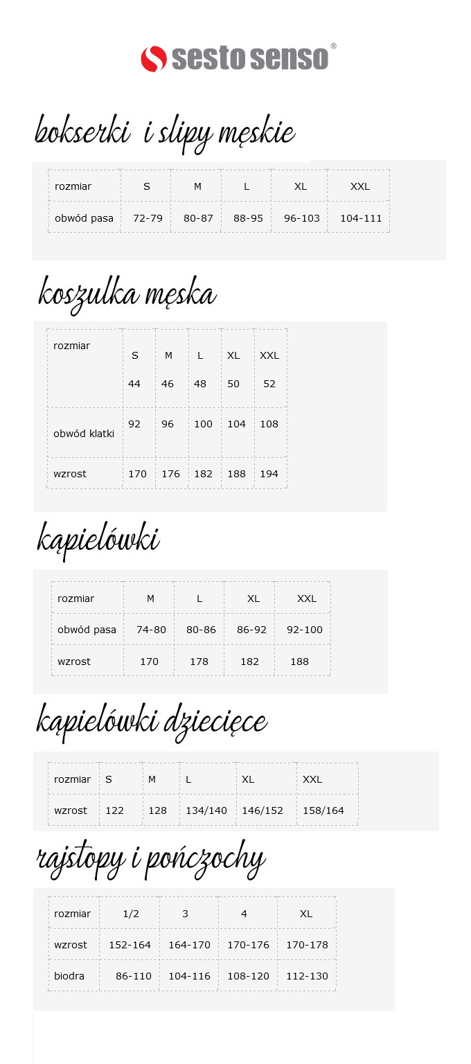 Sesto Senso size chart