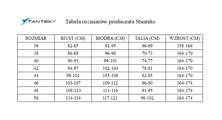 Stanteks size chart