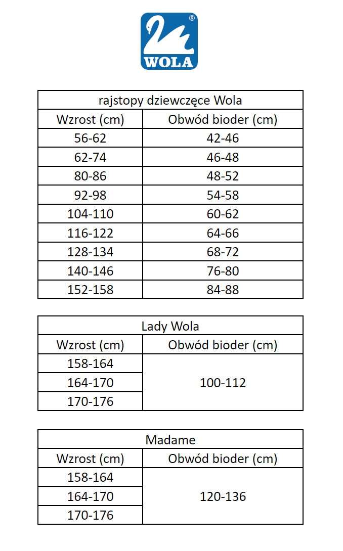 tabela rozmiarów Wola